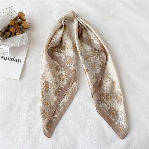 Women Floral Silk Square Scarf Shawl Luxury Hair Band Neckerchief Hand Bag Wirst Foulard Girls Headscarves Hijab Bandana 2021