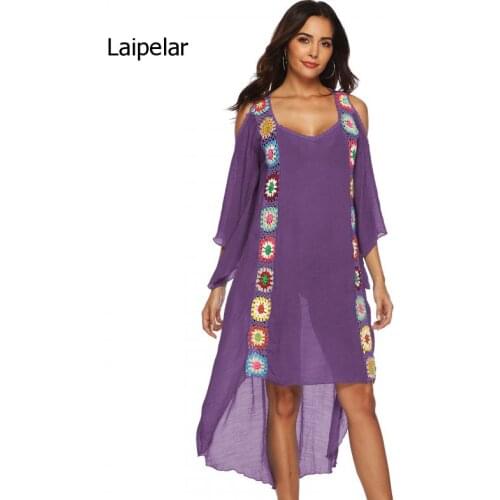 Hand Hook Feature Panel Open Shoulder Irregular Beach Ethnic Style Dress Womens Multi Color Summer 2021