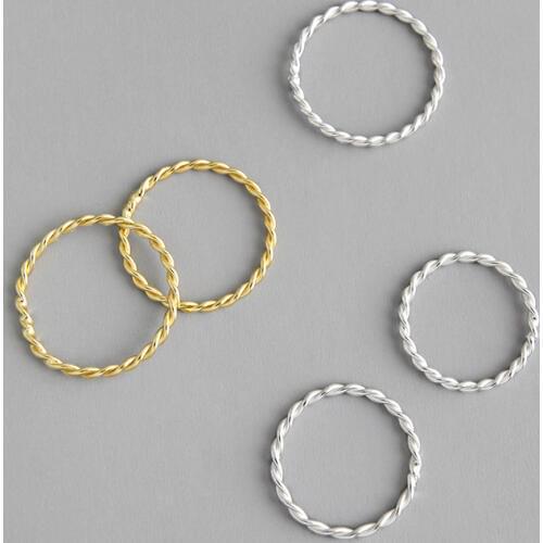 HF JEL Simple 925 Sterling Silver Finger Rings for Women Girls Gold Silver Minimalist Twist Ring Party Fashion Jewelry Gifts