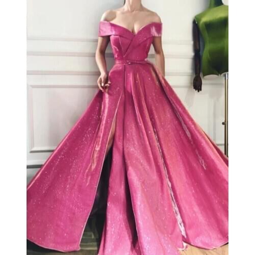 Off Shoulder Glitter Prom Dresses Long High Split Side Corset Back Ball Gown Formal Evening Party Gowns Robe De Soiree