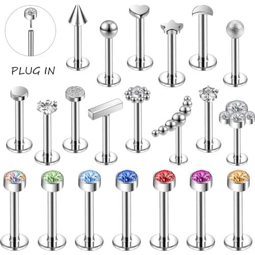 ZS 1PC Lip Stud Stainless Steel Ear Tragus Cartilage Piercing Crystal CZ Stud Earring Colorful Helix Sexy Body Piercing Jewelry