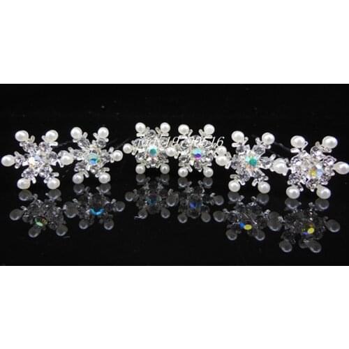 120 pcs Queen Cosplay Snowflake Crystal Pearl Hair Pins Hair Jewelry Wedding Party Bride Woman Hair Clips Free Shipping
