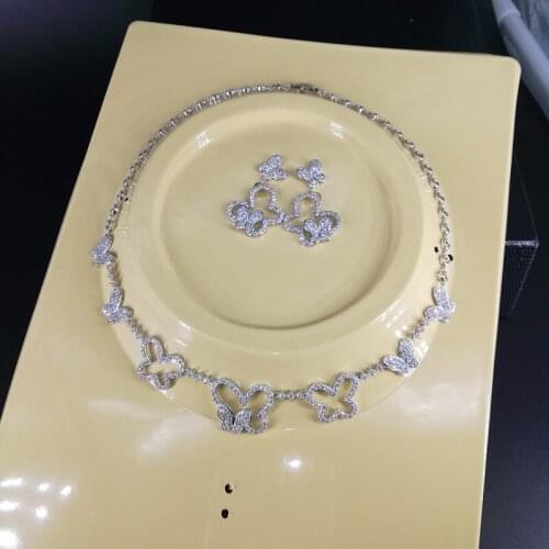 2021 NEW FASHION elegant butterfly zircon white gold/pure gold color necklace earrings set wedding bride banquet dinner jewelry