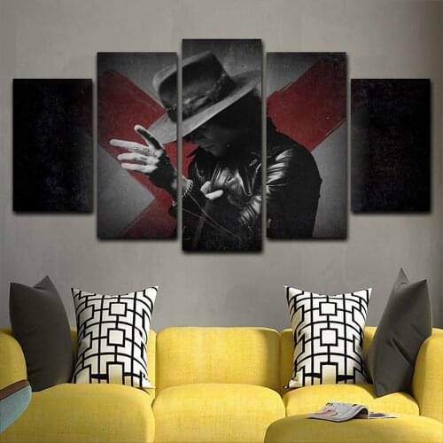 5 Pieces Wall Art Canvas Painting Character Poster Man With Hat Modular Framework Pictures Modern Home Decoration Living Room