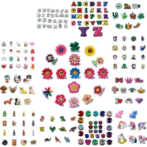 50pcs Unicorns Flowers Animals Sweet Shoe Charms Dog Cat Shoe Accessories Zodiac Decoration for Kids Croc Jibz Charms Gift