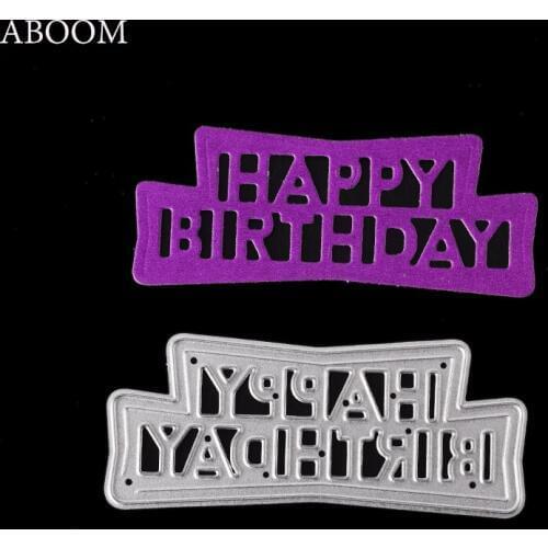 ABOOM New 1PC Rectangle Happy Birthday Metal Cutting Dies For Scrapbooking Stencils DIY Album Cards Decoration Embossing Folder