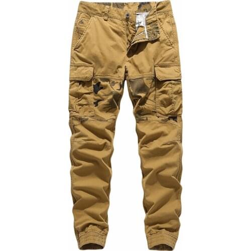 Spring Autumn Fashion Casual Multi-pockets Cargo Pants Men 100% Cotton Camouflage Patchwork Mid-waist Sports Long Trousers Male
