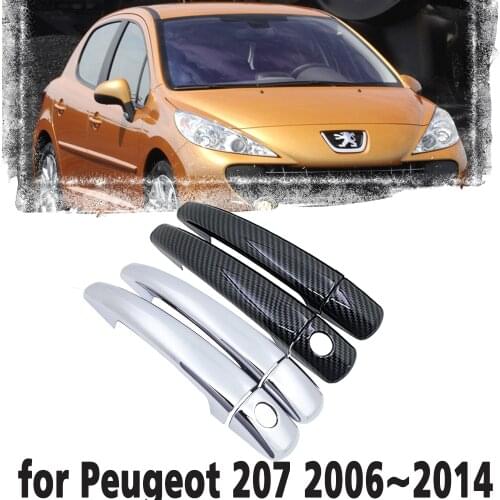 Black Carbon Fiber handle Or Chrome Side Door Cover Trim Set for Peugeot 207 207SW SW CC 2006~2014 Car Accessories 2007 2008