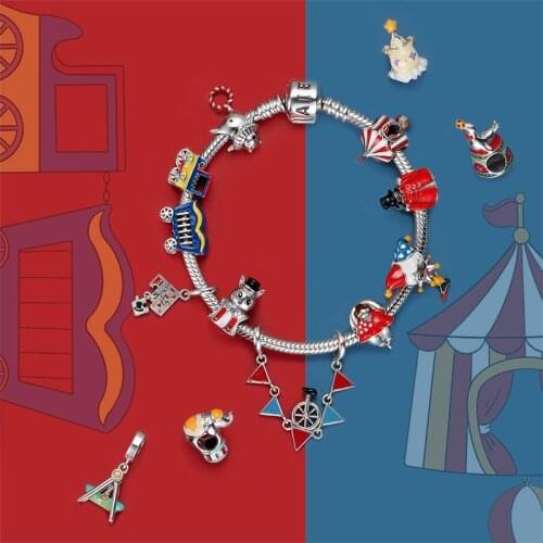 Mikiwuu Circus Show Series 925 Silver Fine Handmade Enamel Beads fits Bracelet Bangles Original Designer Charms Jewelry Making