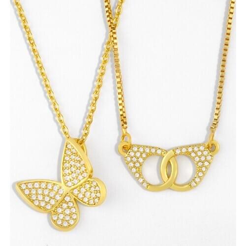 CZ Gold Filled Butterfly Necklace For Women Crystal Handcuffs Necklace Chain Cubic Zirconia Statement Jewelry Women Gifts nker52