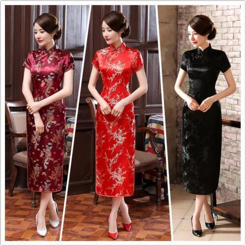 Long Brocade Cheongsam Split Cheongsam Show T Stage Show Party Cheongsam Slim Retro Improvement Evening Party Gown Qipao