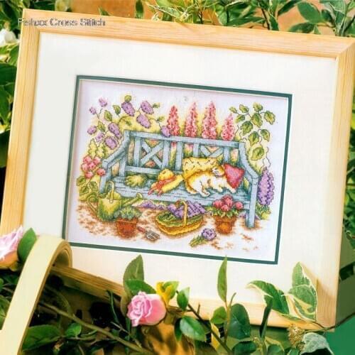 Fishxx Cross Stitch Kit European Magazine Crazy50-2 Garden Chair and Cat Spring Summer Garden View