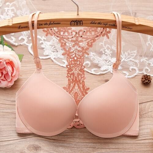New arrival sexy Lace Y-Shaped Deep V Sexy Womens Underwear push up bra Gathering Adjustable Smooth Front Buckle Bralette