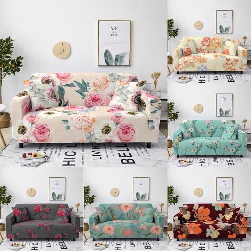 Flower Slipcovers Sofa Cover Cotton Elastic Sofa Cover for Living Room Couch Cover Furniture Protector Sofa Towel 1/2/3/4-Seater