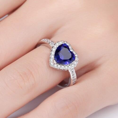 Exquisite Ring Fashion Jewelry 925 Silver Plated Natural Blue Gem Ring Romantic Bride Princess Wedding Engagement Heart Ring