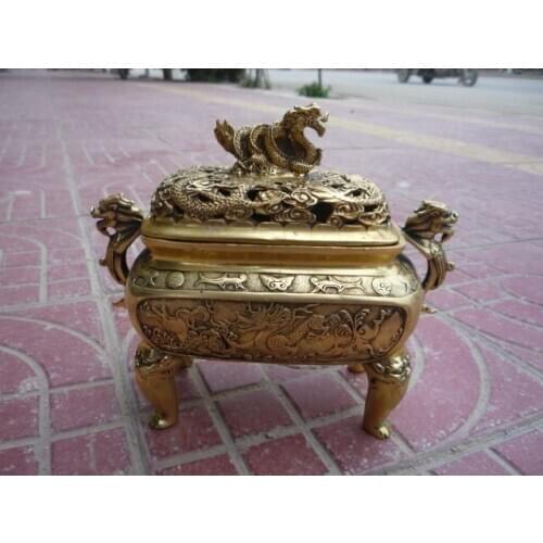 Collectable Old Ming Dynasty Copper dragon Incense Stove\Censer,with carving and mark,best collection &Decoration,Free Shipping