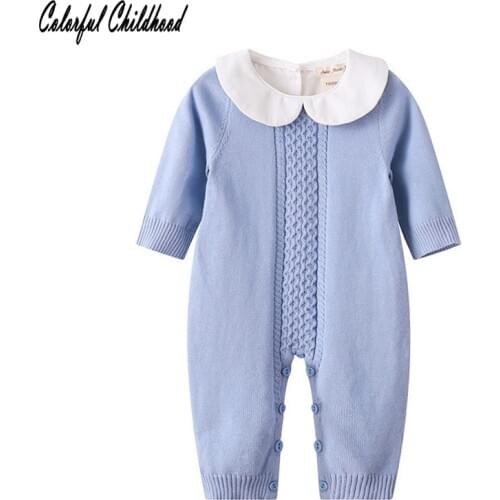Long Sleeve Baby Boy Girls Rompers Vintage Turn-down Collar New Born Toddler Kids Baby Girl Knitted Winter Children Clothes body