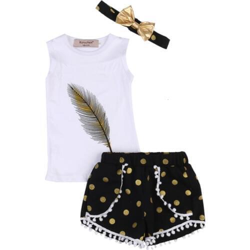 3Pcs/set Outfit Baby Kids Girls Sleeveless Tops + Dot Shorts + Bowknot Headband Summer Casual Kid Girl Clothes Set 2019 New