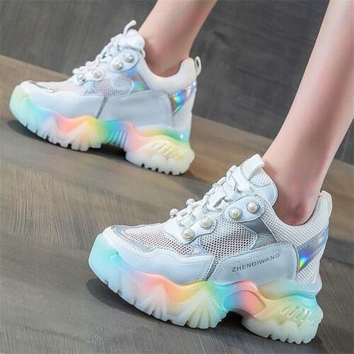 Summer Fashion Sneaker Women Genuine Leather Platform Wedge Sandals High Heels Pearls Party Boots Oxfords 34 35 36 37 38 39