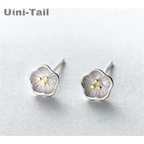 Uini-Tail hot new 925 sterling silver fresh literary lotus earrings Chinese style sweet and lovely small flower silver jewelry