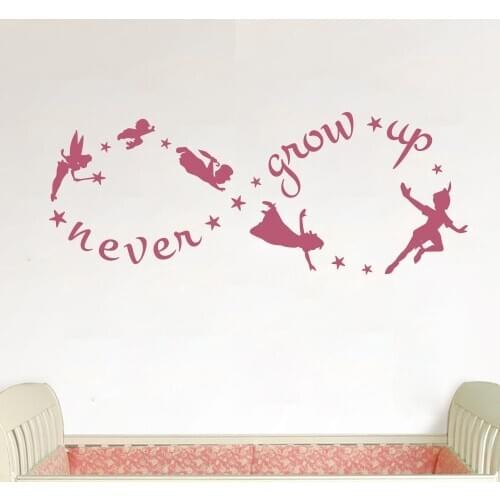 Cartoon figure Peter Pan Decal Never Grow Up Tinkerbell Removable Wall Decal Art Mural Wall Stickers Kids Home Decoration ZA928