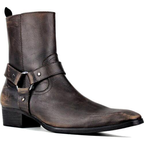 Mens Boots Genuine Leather shoes Ankle Zipper-up Motorcycle Boots Chelsea Boots classic Calfskin Shoes high heel boots