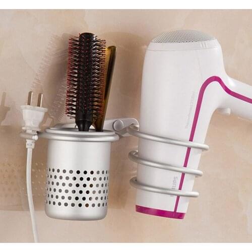Wall Mounted Hair Dryer Holder Multi-function Aluminium Sundries Storage Rack Waterproof Durable Bath Shelf Bathroom Organizer