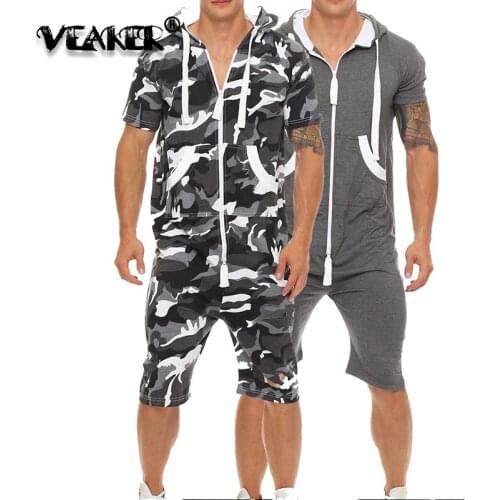 2020 New Summer Hooded Sets For Men Cotton TrackSuit Short Sleeve Sweatshirt Plus Size Camouflage Set Fashion Jumpsuits Clothing