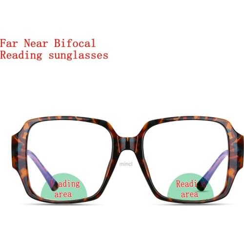 Retro Oversized TR90 Frame Photochromic Bifocals Reading Glasses Women Men Look Near Far Presbyopic clear Sunglasses Sight NX