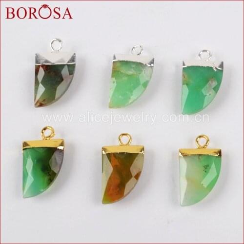 BOROSA Wholesale Gold Color 100% chrysoprase Jades Natural Stone Drusy Horn Charm for Earrings Jewelry Making G1378 S1378