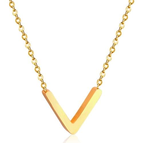 LUXUKISSKIDS Tiny Letter V Pendant Necklace For Women Link Chain Alfabet Initial Choker Necklace Jewelry Gift Collares Colar