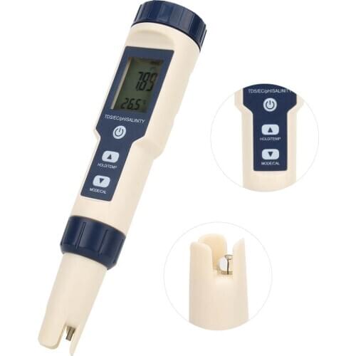 5 in 1 Portable Digital PH/Salinity/Temp/TDS/EC Meter Multifunctional Water Quality Tester Dete