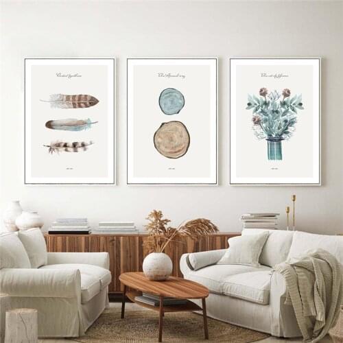 Watercolor Plant Leaves Feather Poster Scandinavian Wall Art Canvas Painting Picture Nordic Minimalist Living Room Home Decor