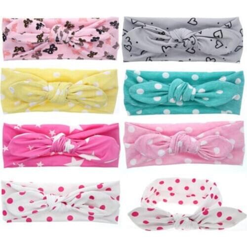 Emmababy 2019 Newborn Baby Kids Girls Headwear Print Dot Hair Bands Turban Bow Knot Headband