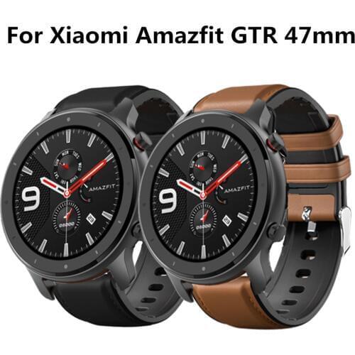 22mm Bracelet For Amazfit GTR 47mm 47 Strap For xiaomi Huami Amazfit Pace Stratos 2 Smart Watch Band Leather+Silicone Watchband