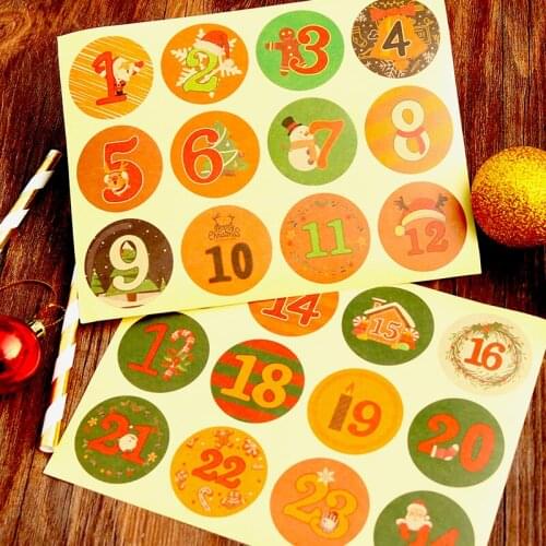 96pcs Christmas Stickers 1-24 Number Advent Calendar Stickers Xmas Party Deco Stickers Scrapbooking Journal Seal Labels