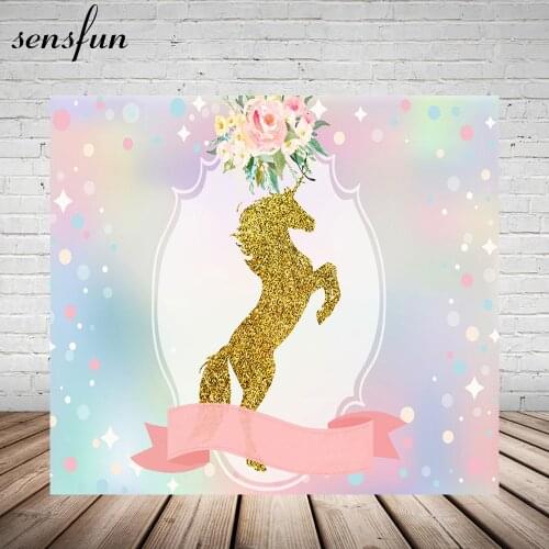 Sensfun Unicorn Party Photography Backdrop Ribbon Flowers Baby Shower Party Custom Photo Bokeh Backgrounds Backdrops 7x5FT