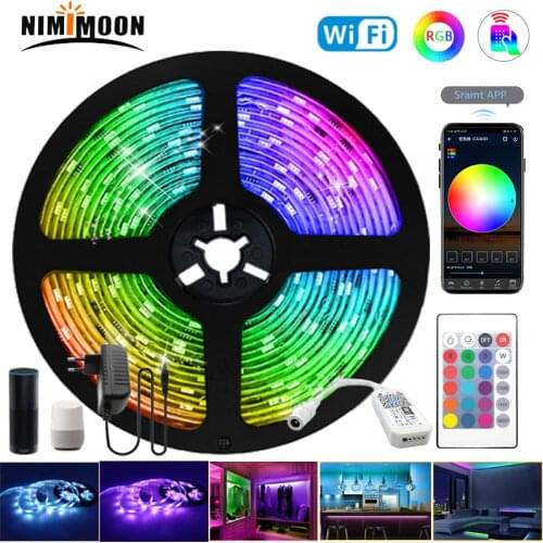 Smart APP Control LED Strip Light RGB 5050 2835 Flexible Ribbon 5M 10M 30M DC 12V With Power Supply and IR/ WIFI/Bluetooh Remote