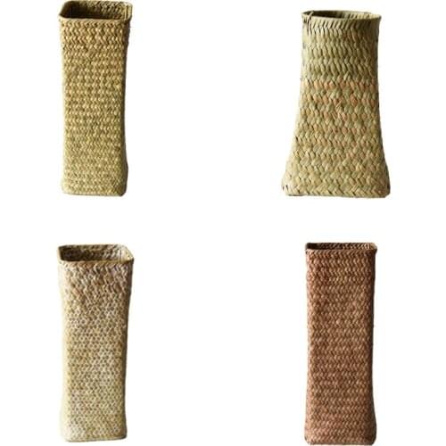 Hand Woven Dried Flower Vase Rattan Knitting Flower Basket Desktop Organizer Home Decoration