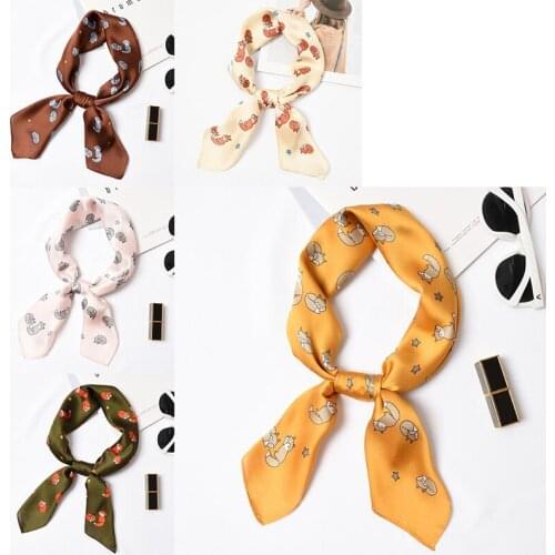 Yishine 20pc Mix Colors Multifunction Animals Fox Printed Womens Satin Small Square Wraps Scarves Shaw Polyester Silk Scarf