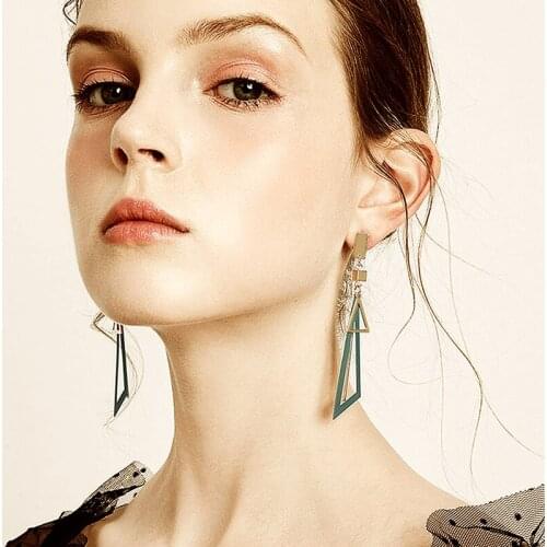 New Design Vintage Long Statement Geometric Triangle Tassel Dangle Drop Earrings For Women Trendy Korean Earings Jewelry Brincos