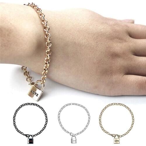 Women Love Letter Decor Lock/Heart Shape Pendant Bracelet Bangle Jewelry Gift