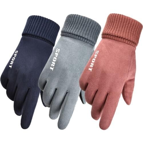 Winter Suede Gloves Mens Thickened Warm Gloves Outdoor Driving and Riding Screw Gloves Ladies Couple Gloves Elasticity