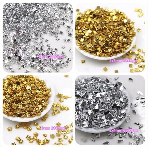 2000pcs Goden/Silver color Mini Square/Tear Drop/flower/Heart Flower resin rhinestone Flat back Cabochon Art Supply