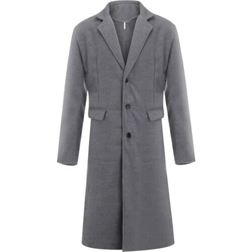 80% HOT SALES！！！Winter Men Long Sleeve Buttons Jacket Overcoat Mid-length Trench Coat Jacket