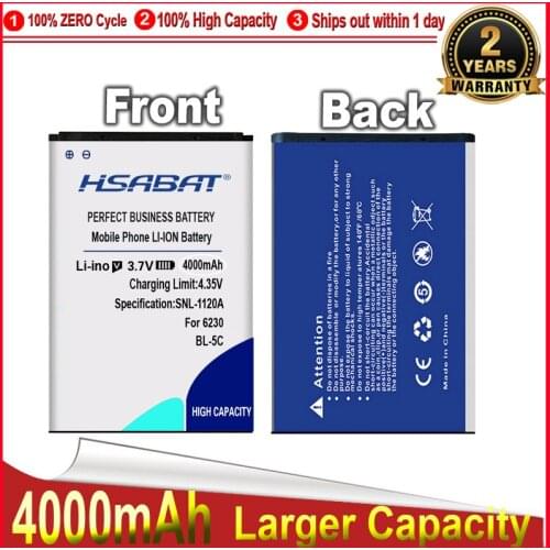 HSABAT BL-5C 4000mAh Battery for Nokia 1100 1110 1200 1208 1280 1600 2600 2700 3100 3110 5130 6230 6230i n70 n72