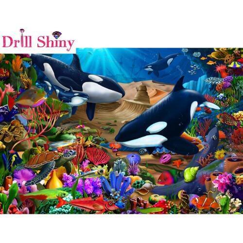 Full Drill 5D DIY Diamond Painting landscape Wondrous Ocean,Two whales dolphin Embroidery Cross Stitch Home Decor Christmas Gift