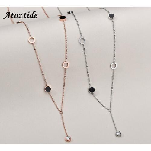 Atoztide Trendy Long Pendant Cubic Zirconia Necklaces For Women Choker Rose Gold Clavicle Chain Necklaces Drop Shipping