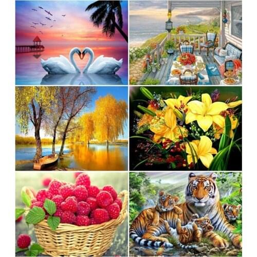 Diamond Embroidery Tree Flower Landscape Animal Diamond Painting Tiger Cross Stitch Kits Full Square Round Drill Wall Decor