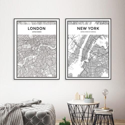 Black and White London New York Poster Canvas Painting World City Map Print Nordic Style Living Room Wall Art Picture Home Decor